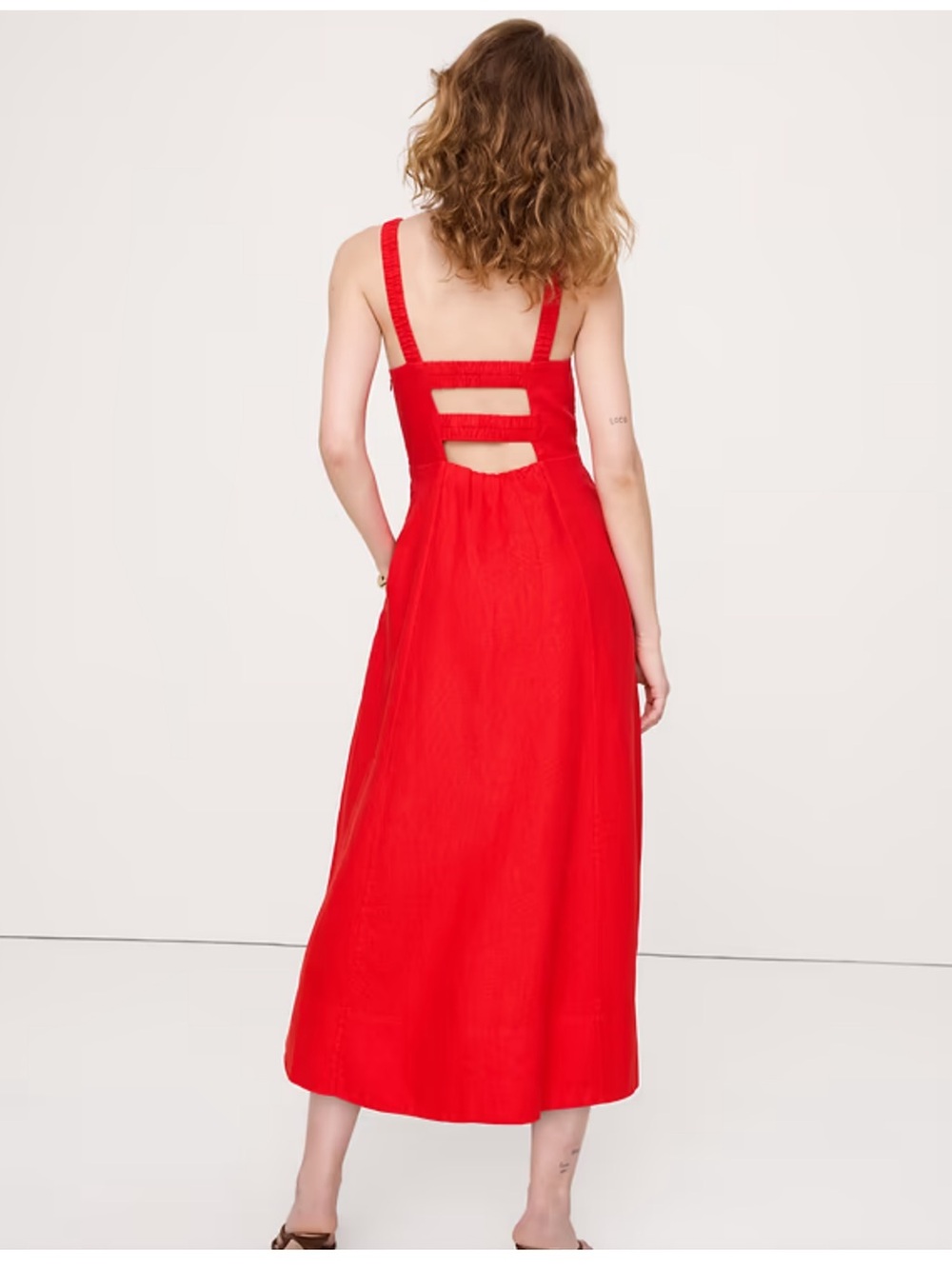 Banana Republic square-neck Red linen Midi Dress - Picture 4 of 5